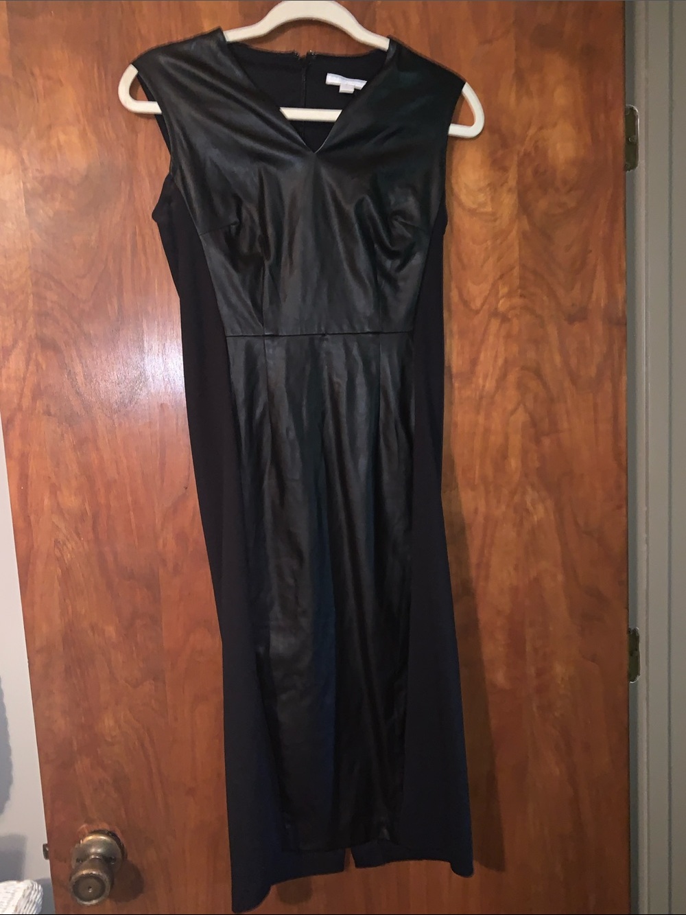 New York & Company Black Faux-Leather Panel Midi Dress